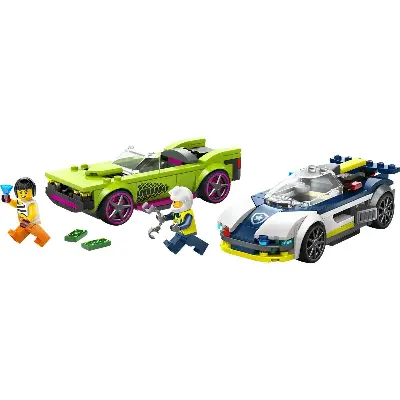 LEGO Конструктор LEGO City 60415 Погоня за полицейской машиной и мускул-каром — полиция против грабителей LEGO CITY вид сбоку