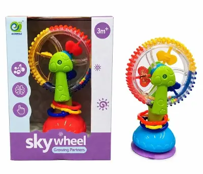 Погремушка на присоске Sky Wheel ABL002-2 — вертушка-колесо, фактурные колечки, 11×7×18 см, от 3 месяцев вид сбоку