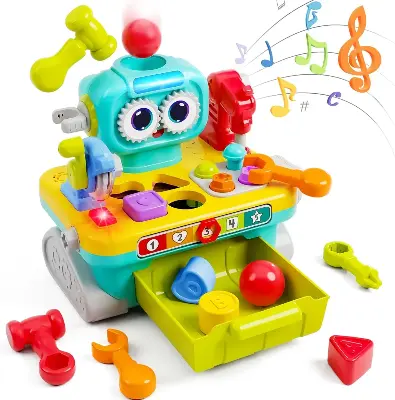 Hola Toys Развивающий столик-робот HOLA HE8975 — 9 в 1, инструменты, сортер, дрель, молоток, счёт для детей купить в Алматы