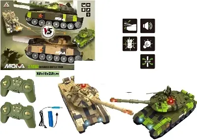 MokaToys Радиоуправляемые танки MOKA BATTLE TANK 2085 — набор 2 шт., поворот 360°, инфракрасная стрельба, свет и звук вид сбоку