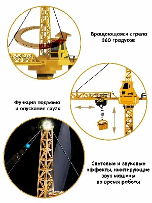 Радиоуправляемый башенный кран 8063E — 128 см, поворот 360°, свет и звук, аккумулятор, пульт 2.4G для детей вид сбоку