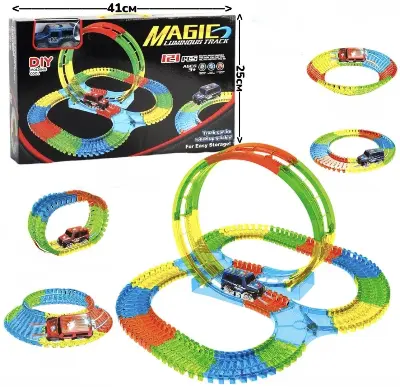 Светящийся трек Magic Tracks YM-813, 121 деталь, с машинкой на батарейках купить Автотреки в Алматы