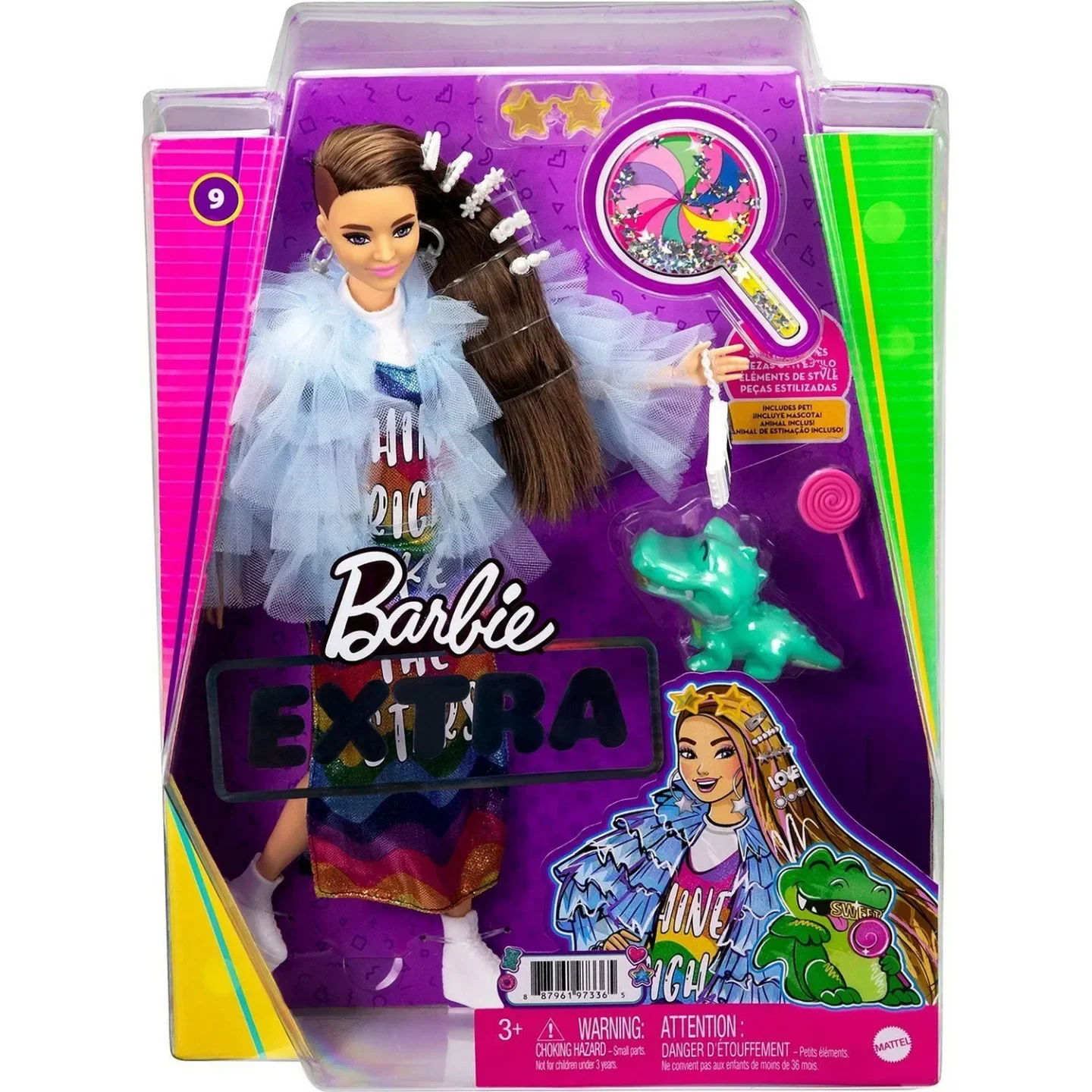 Кукла Barbie Extra GYJ78 в радужном платье с крокодилом — 15 аксессуаров, для девочек от 3 лет
