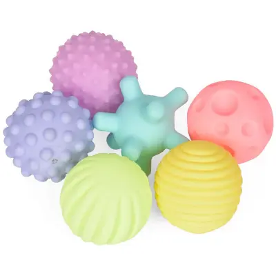 Тактильные массажные мячики SOFT BALLS 1866AC — набор 6 шт., резина, яркие цвета и звук вид сбоку