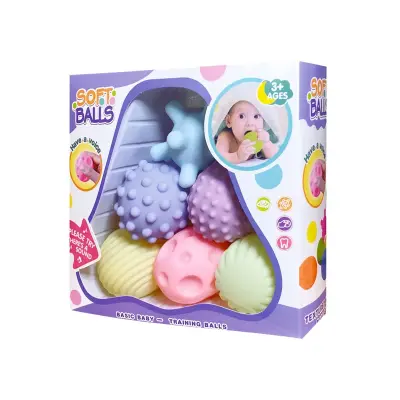 Тактильные массажные мячики SOFT BALLS 1866AC — набор 6 шт., резина, яркие цвета и звук купить в Алматы