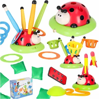 Little Bessn Тренажёр «Божья коровка» LITTLE BESSN 4 в 1 296LY — скакалка, ракеты, кольцеброс, пульт, 22 см для детей от 3 лет вид сбоку