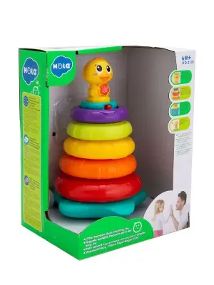 Hola Toys Развивающая пирамидка с уточкой HOLA HE2101 — 21,5 см, свет, звук, 9 мелодий, буквы и цифры для детей от 6 месяцев купить в Алматы