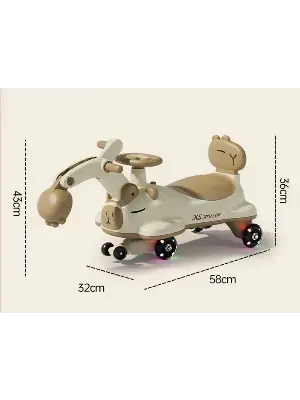 Каталка-твистер Bibi Car Капибара KS105K коричневая, с ковшом-погрузчиком и светящимися колёсами вид сбоку